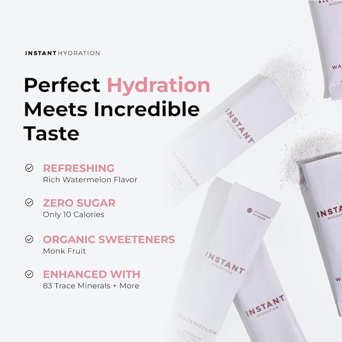 Instant Hydration Electrolytes Powder Packets - Watermelon Electrolyte Drink Mix - Zero Sugar