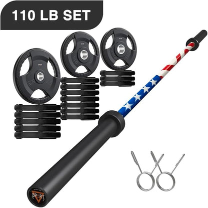 7FT Olympic Barbell Bar with Weight Plate Set Combo, Solid Olympic Bar with Bearings, 700Lbs