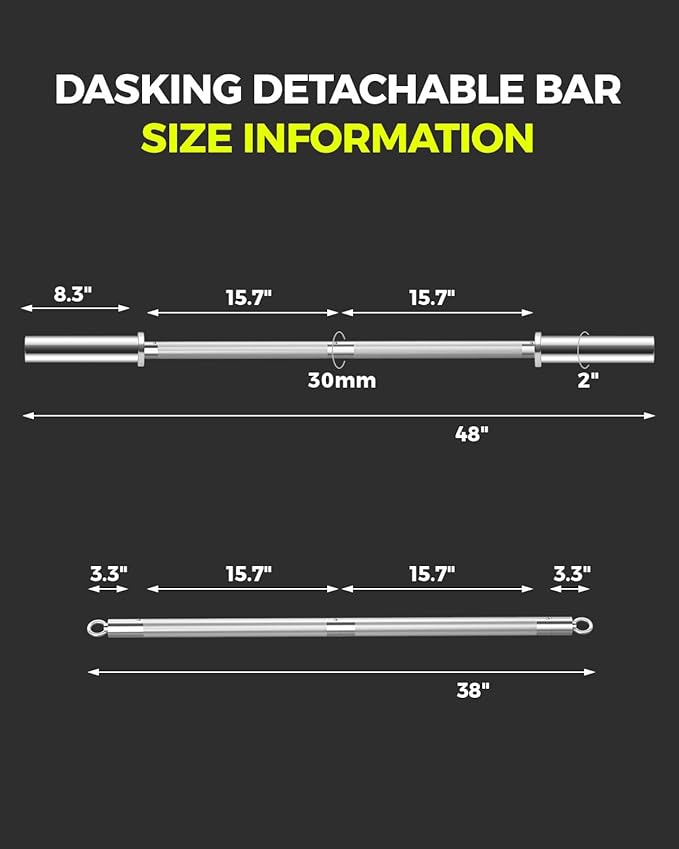 DASKING 4ft/4.9ft Barbell, 2-Inch Olympic Detachable Bar, Portable Strength Training Bar for