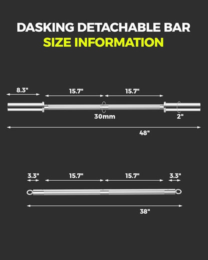 DASKING 4ft/4.9ft Barbell, 2-Inch Olympic Detachable Bar, Portable Strength Training Bar for