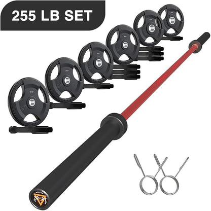 7FT Olympic Barbell Bar with Weight Plate Set Combo, Solid Olympic Bar with Bearings, 700Lbs