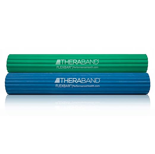 THERABAND FlexBar, 2 Pack, Green, Blue, Therapy Twist Bar, Hand & Wrist Strength, Tennis & Golfer's