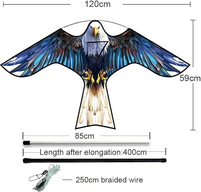 HENGDA KITE Bird Hawk Flying Kite with Pole Crops Farm Protector Bird Scarer Flying Kite with 4m