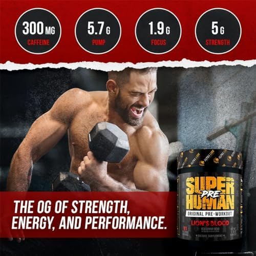 ALPHA LION Pre Workout Powder, Beta Alanine, L-Taurine & Tri-Source Caffeine for Sustained Energy &