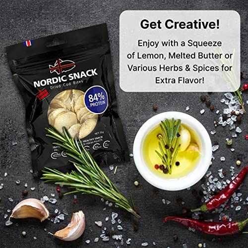 Nordic Catch Freeze Dried Cod Bites Seafood Snacks - Chips made from Wild Caught Icelandic Cod Fish