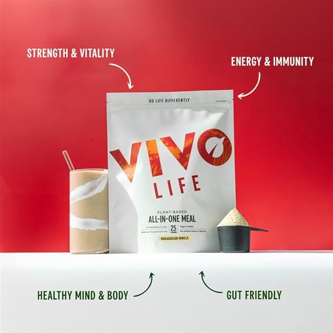 Vivo Life - Whole, Vegan Meal Replacement Shake with Proteins, Vitamins & Minerals, Gut Friendly