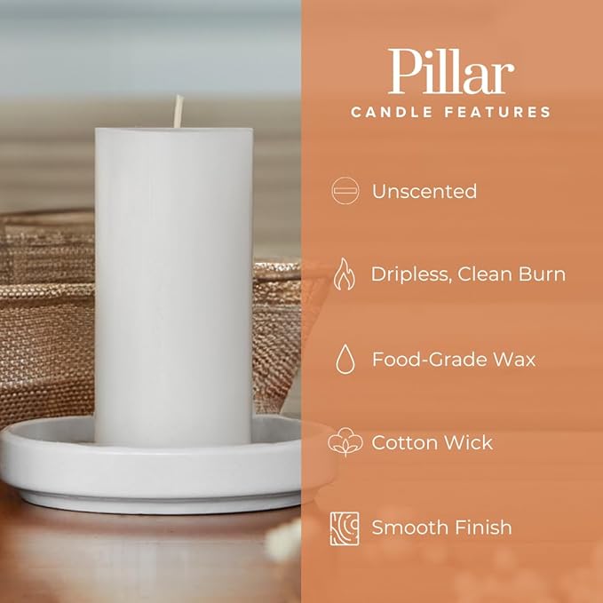 Simply Soson 2x4 inch White Pillar Candles Set of 10, Smooth Texture, Unscented White Candles