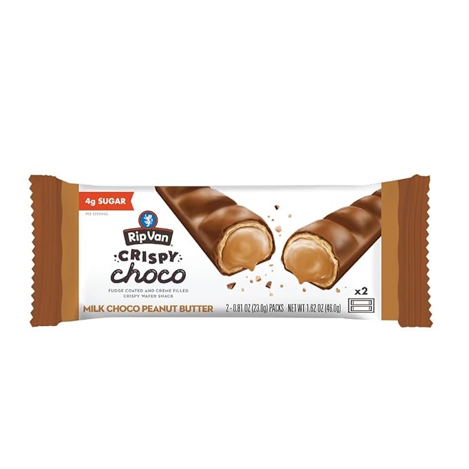 Rip Van Crispy Choco - Chocolate Coated Peanut Butter Wafer Bars - Low Sugar Fudge and Peanut