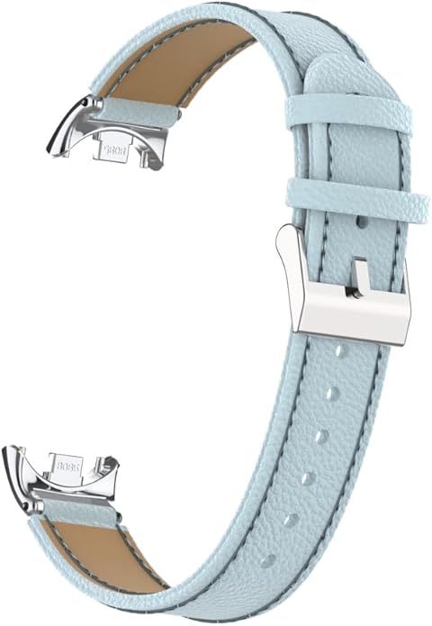 HOPMC Mi Band 8 Fashion Metal Connector Lychee Grain Leather Strap Replacement Wristbands Strap