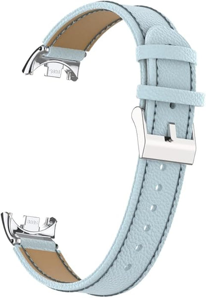 HOPMC Mi Band 8 Fashion Metal Connector Lychee Grain Leather Strap Replacement Wristbands Strap