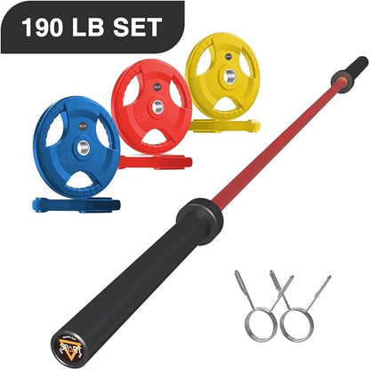 7FT Olympic Barbell Bar with Weight Plate Set Combo, Solid Olympic Bar with Bearings, 700Lbs