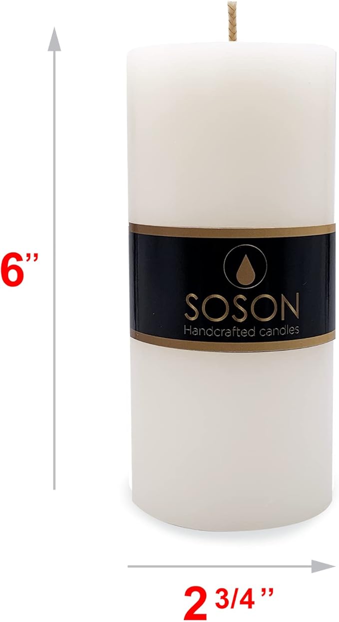 Simply Soson 3x6 inch Ivory Pillar Candles Set of 6, Smooth Texture, Unscented Ivory Candles