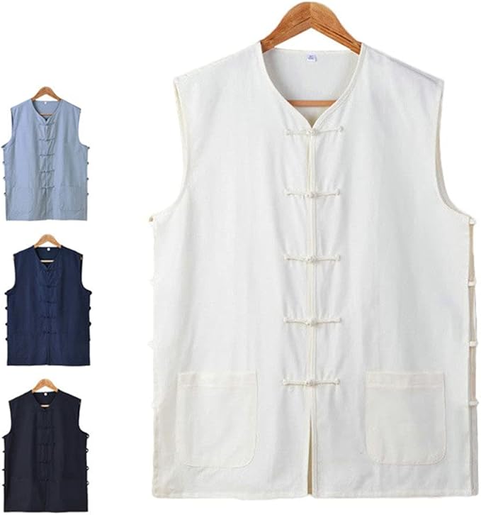 Men's Cotton Sleeveless Kung Fu Vest ??Traditional Chinese Martial Arts Tank Top Tai Chi Wing Chun