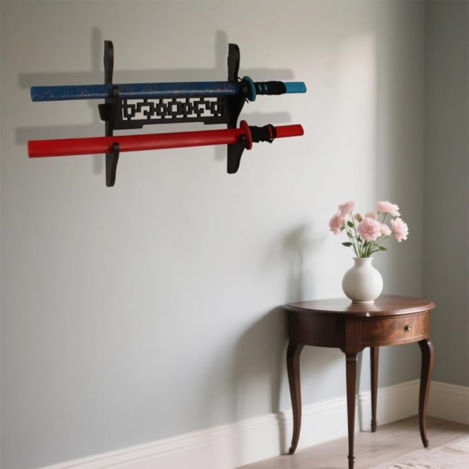 Katana Wall Mount Samurai Sword Display Hanger Lightsaber Holder, Wood Flute Stand Martial Arts