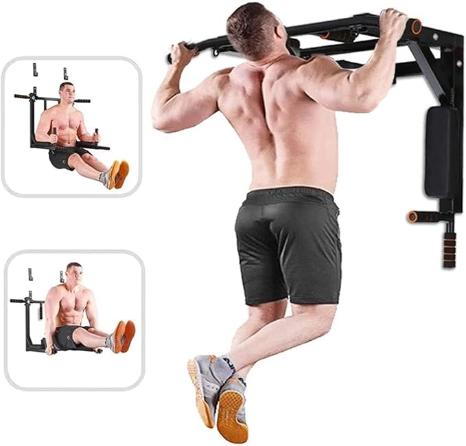 BDL Wall Mounted Pull Up Bar Chin Up bar Multifunctional Dip Station for Indoor Home Gym Workout
