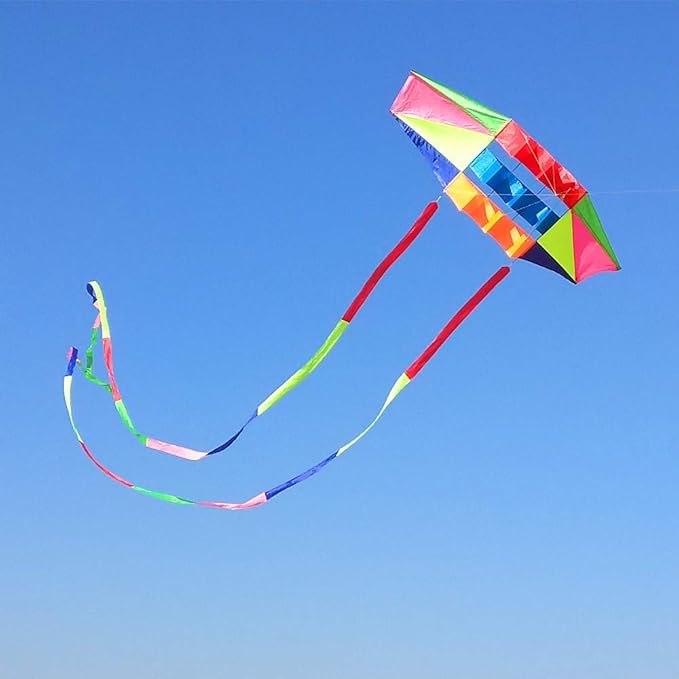 Beach Kites for Adults Large with Long Tail, 98 inches Super Easy Flyer 3D Rainbow Box Kites, Comes
