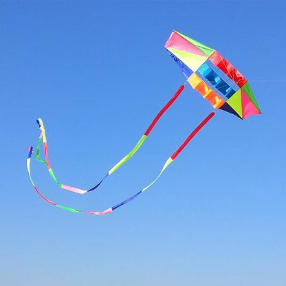 Beach Kites for Adults Large with Long Tail, 98 inches Super Easy Flyer 3D Rainbow Box Kites, Comes