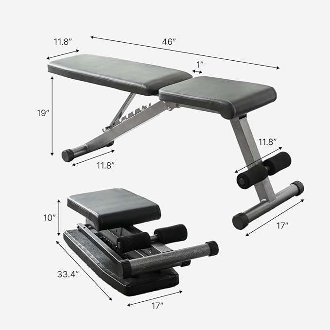 Finer Form 5-in-1 Weight Bench, Adjustable & Foldable for Bench Press, Strength Training and Full