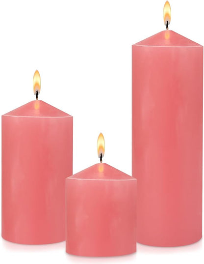 Pillar Candle 3 x 4,6 and 8 inch, Large Handmade Candle Set 3, Pink Decorative Candle for Wedding