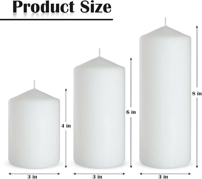 Dripless 3x4 3x6 3x8 Inch White Pillar Candles Unscented Long Lasting Large Cylinder Column Candles