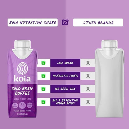 Koia Plant Based Protein Shake, Cold Brew Coffee, 20g Protein, 3g Sugar, 6g Prebiotic Fiber, 21
