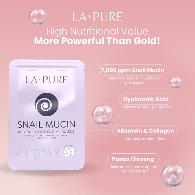Snail Mucin Mask ??10ct Korean Sheet Mask Pack for Signs of Aging, Aid Skin Repair & Hydration