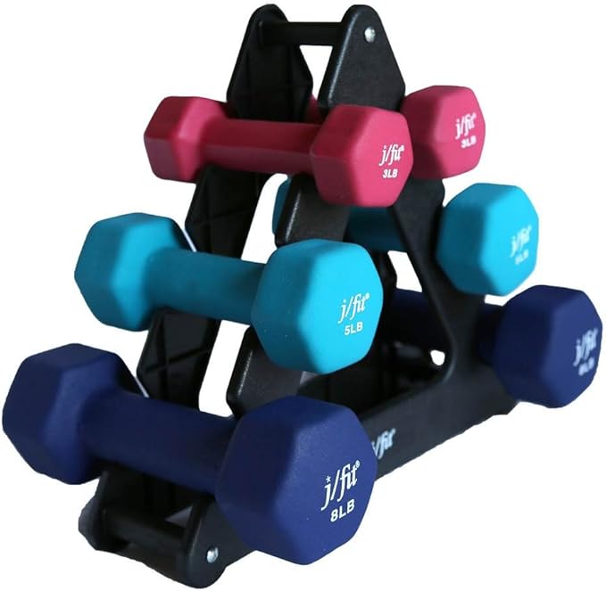 JFIT Dumbbell Pairs or Sets – Neoprene & Vinyl Coated Hand Weights for Home Gym, Strength Training