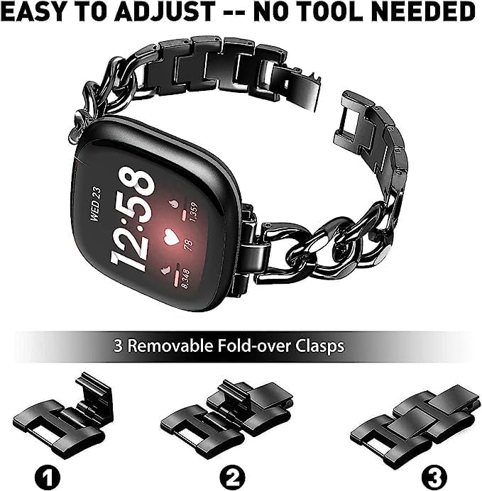 Cool Women Chain Metal Smartwatch Bands Compatible for Fitbit Sense/Fitbit Versa 3 Bands for Dressy