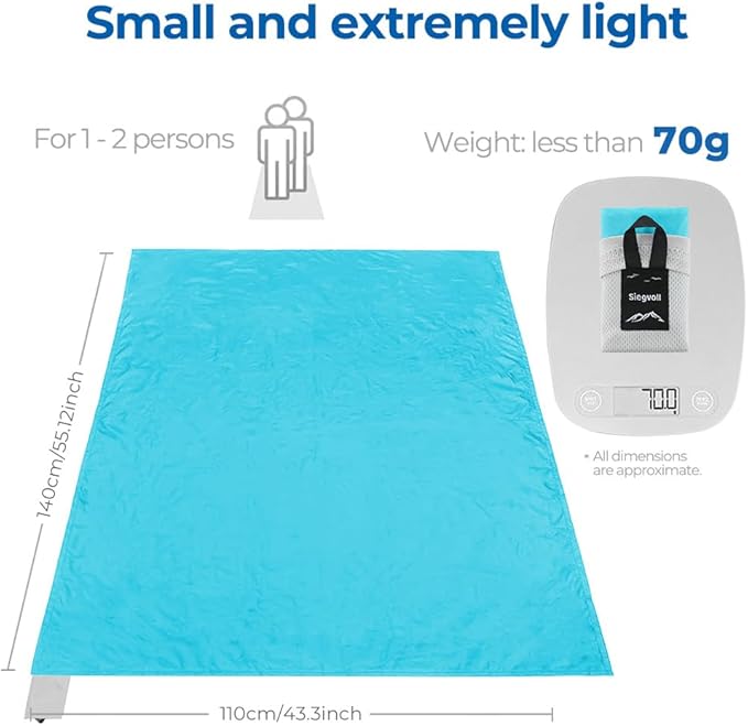 Pocket Picnic Blanket for 1-2 Persons, 43.3x55.12″ Sand Free Beach Blanket, SandProof Waterproof