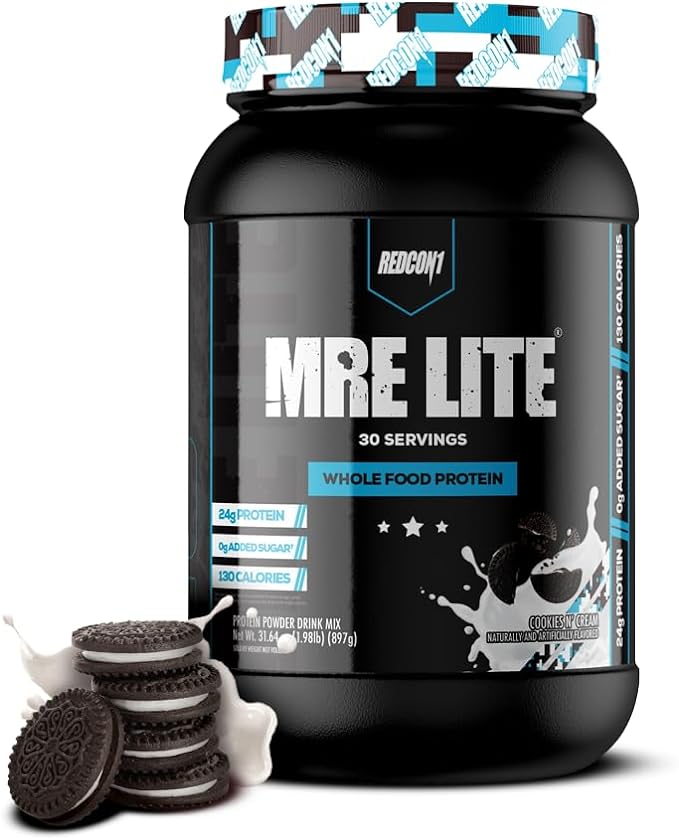 REDCON1 MRE Lite Whole Food Protein Powder, Cookies N' Cream - Low Carb & Whey Free Meal
