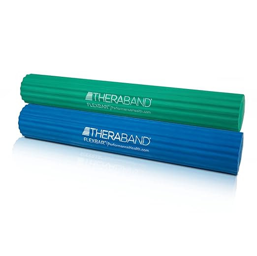 THERABAND FlexBar, 2 Pack, Green, Blue, Therapy Twist Bar, Hand & Wrist Strength, Tennis & Golfer's