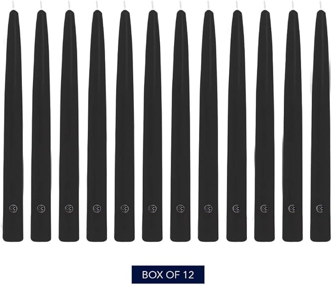 Colonial Candle Unscented Taper Candle, Handipt Collection, Black, 10 in, Pack of 12 - Up to 8