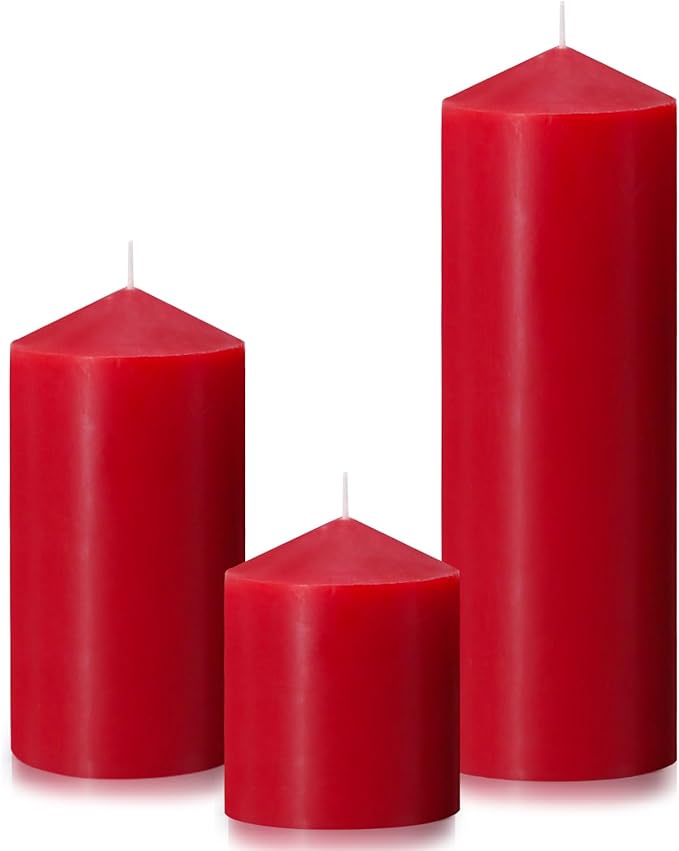 Pillar Candles 3 x 4, 6, and 8 inches, Large Handmade Candles Set of 3, Red Decorative Candles for