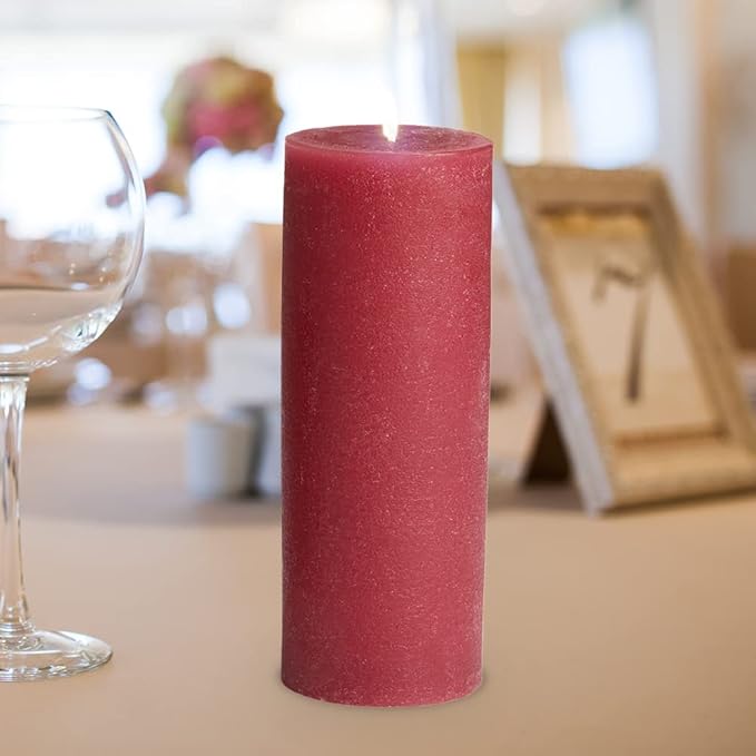 Mottled Pillar Candles by Bask - Set of 6-3" x 6" Dripless Unscented Holiday Candles in Cranberry
