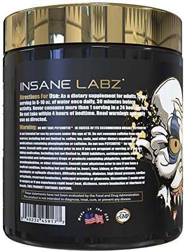 Insane Labz Psychotic Gold, High Stimulant Pre Workout Powder, Extreme Lasting Energy Focus, Pumps