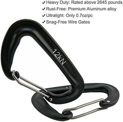 12kN 3.2"x2" Heavy-Duty Carabiner Clips - Durable, Lightweight Aluminum Alloy Carabiners for