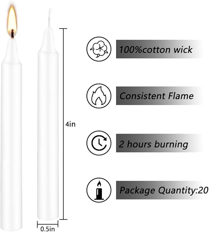 Set of 40 White Candles Mini Unscented Taper Candles for Christmas,Household, Wedding, Rituals