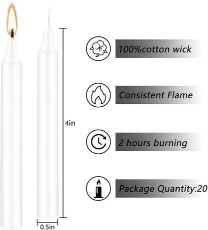 Set of 40 White Candles Mini Unscented Taper Candles for Christmas,Household, Wedding, Rituals