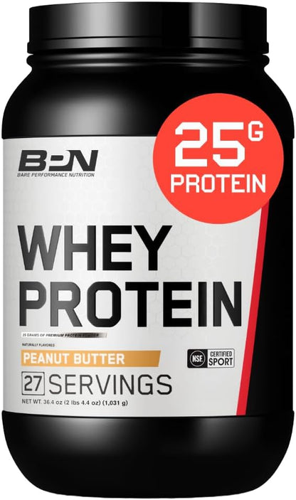 BARE PERFORMANCE NUTRITION, BPN Whey Protein + Casein Protein Powder Blend, Peanut Butter, 25g