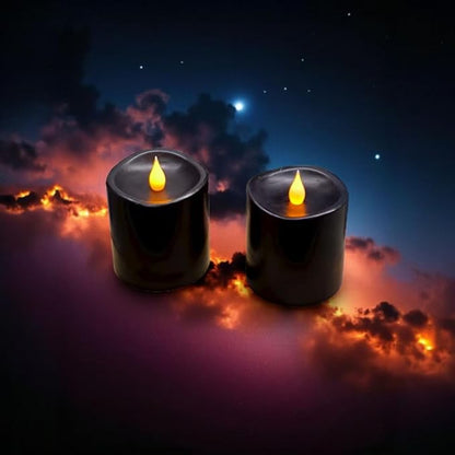 Black Flameless LED Candles 3 inch Diameter Real Wax 2AA Battery Operated 600hr+ Flickering Candles