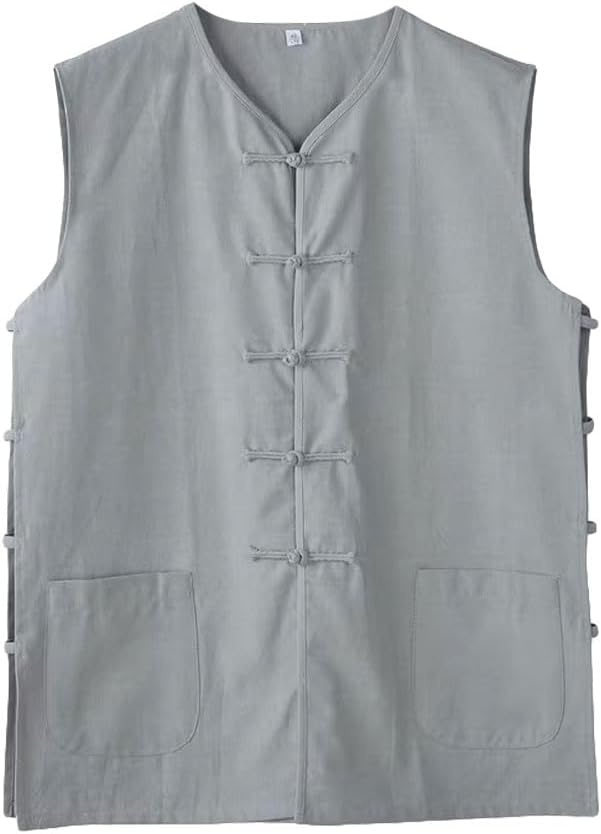 Men's Cotton Sleeveless Kung Fu Vest ??Traditional Chinese Martial Arts Tank Top Tai Chi Wing Chun
