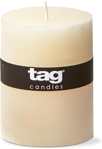 TAG Chapel 3X4 Ivory Pillar Paraffin Wax Candle Unscented Drip-Free Long Burning 46 Hours for Home