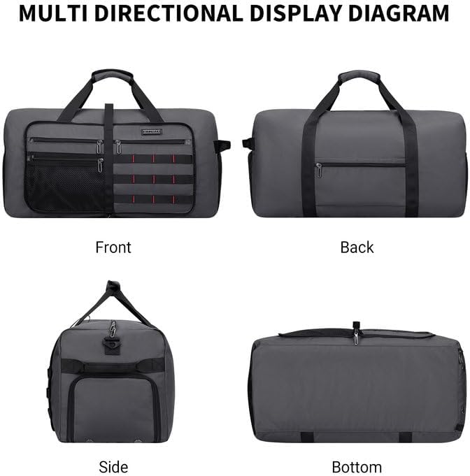 WITZMAN Foldable Duffle Bag for Travel 65L Lightweight Packable Duffel Bag with Shoes Compartment