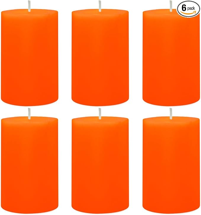 6 Packs 2.75x4 Inch Orange Pillar Candles, Unscented Dripless Cylinder Wax Fall Colored Candles for