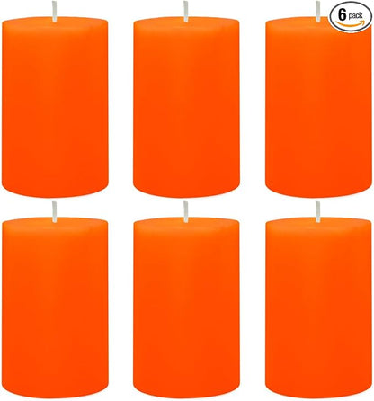 6 Packs 2.75x4 Inch Orange Pillar Candles, Unscented Dripless Cylinder Wax Fall Colored Candles for