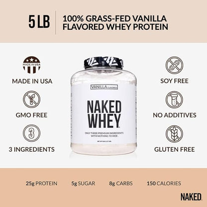 NAKED Vanilla Whey Protein Powder - All Natural Grass Fed Whey Protein Powder, Vanilla Flavor