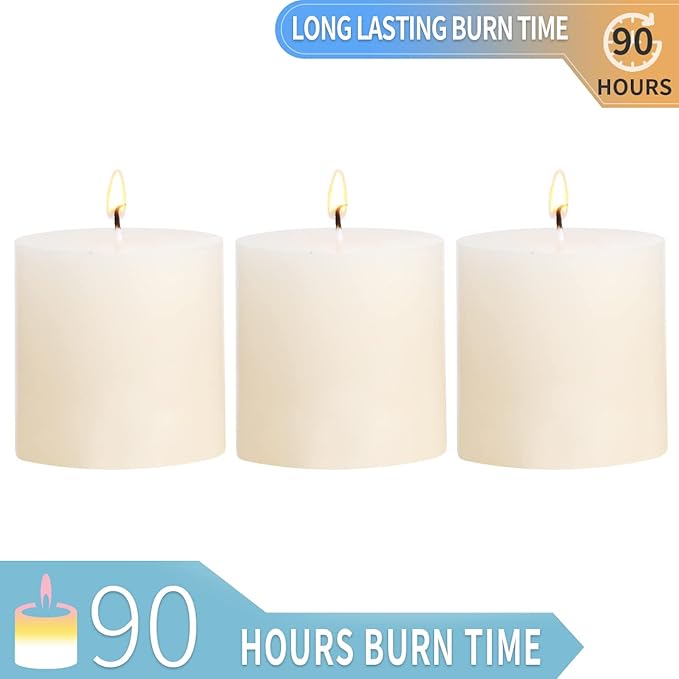 3×3 Ivory Pillar Candles Set of 3 Unscented Handpoured Weddings, Home Decoration, Restaurants, Spa
