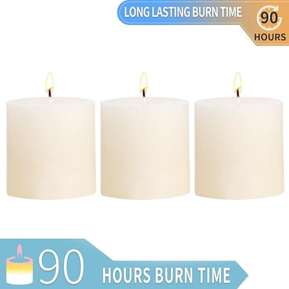 3×3 Ivory Pillar Candles Set of 3 Unscented Handpoured Weddings, Home Decoration, Restaurants, Spa