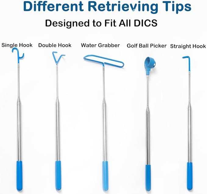 MD 5 in 1 Extendable Disc Golf Retriever. (16FT) Telescopic Disc Golf Retriever Durable Stainless