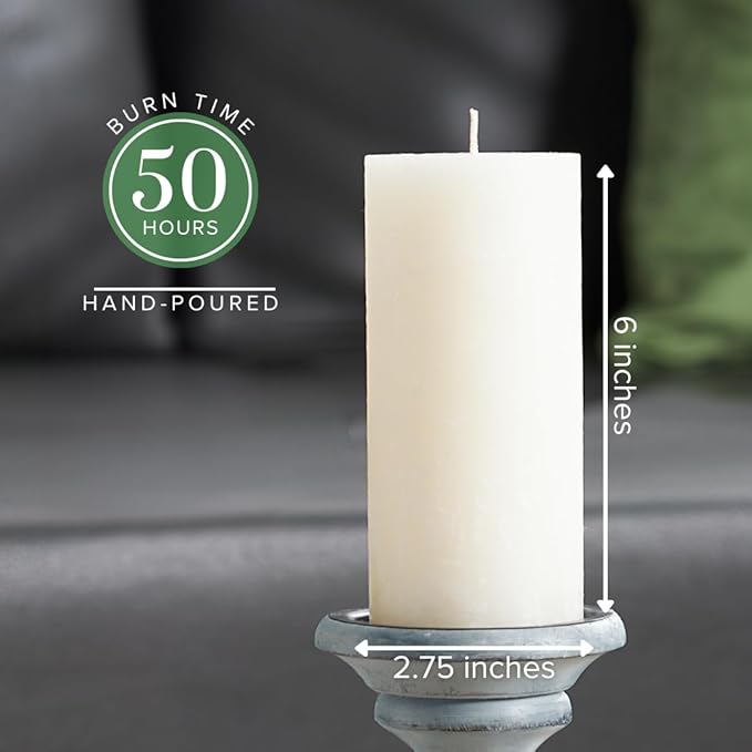 Simply Soson 3x6 inch Ivory Rustic Eucalyptus and Sage Pillar Scented Candle - 1 Piece - for Home